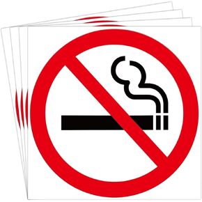 (4 Pack) 4" x 4" Round Bright Highly Visible No Smoking No Cigarette Warning Sign Adhesive Vinyl Decal Label Sticker