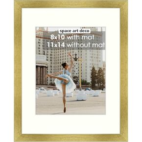 Space Art Deco, 11x14 Picture Frame in Silver, Display Pictures 8x10 with Mat or 11x14 Without Mat, Real Glass, Wall Gallery Photo Frames, Set of 1