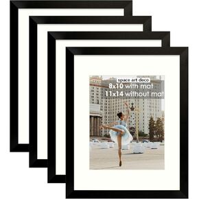 Space Art Deco, 11x14 Picture Frame in Silver, Display Pictures 8x10 with Mat or 11x14 Without Mat, Real Glass, Wall Gallery Photo Frames, Set of 1