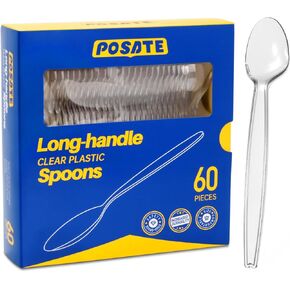 POSATE 7.1" Plastic Spoons Heavy Duty Disposable Teaspoons, Clear (100 Count)