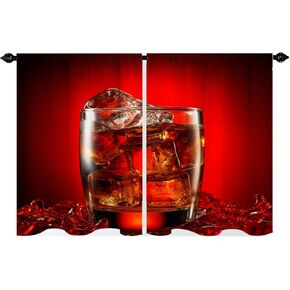 Cold Drink Kitchen Curtains Cool Ice Cake Beer Summer Bar Theme Rod Pocket Small Cafe Curtain Bathroom Short Window Drapes Set of 2 Panels 27.5 W × 39 L Inches Red
