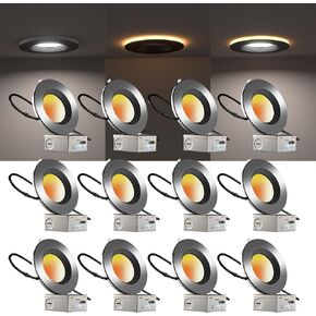 12 Pack 6 Inch Gimbal LED Recessed Light and Angle LED Downlight, 3 Color Adjustable Recessed Lighting 6inch, CRI 90,140lm/w Warm Light Soft Brightness 6 inch Wafer LED Metal Cover Black
