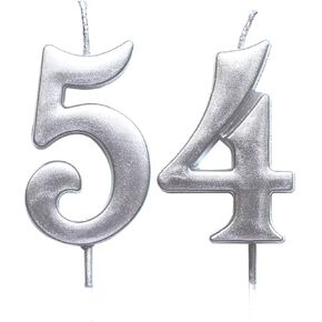 MAGJUCHE Silver 54th Birthday Numeral Candle, Number 54 Cake Topper Candles Party Decoration for Women or Men