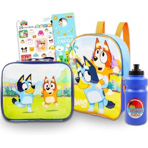 Disney Bluey Mini Backpack with Lunch Box Set - Bundle with 11" Bluey Mini Backpack, Bluey Lunch Bag, Stickers, Water Bottle, More | Bluey Backpack for Kids
