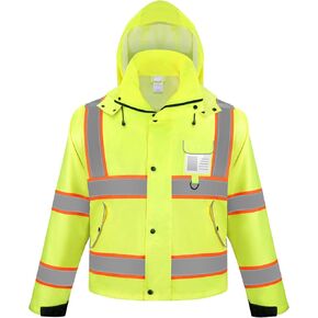 TICONN Reflective Rain Jacket Safety Jacket, Waterproof Hi Vis Rain Coat, Class III High Visibility Coat