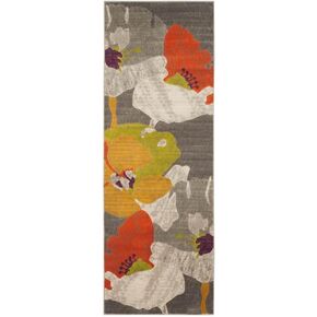 SAFAVIEH Porcello Collection Runner Rug - 2'4" x 9', Dark Grey & Ivory, Floral Design, Non-Shedding & Easy Care, Ideal for High Traffic Areas in Living Room, Bedroom (PRL7731D)