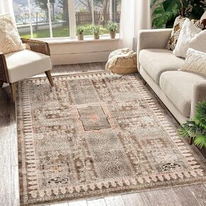 Washable Runner Rug, 2'x8' Non-Slip Vintage Hallway Rug Runner with Rubber Backing, Stain Resistant & Low Pile Faux Wool Distressed Carpet for Bedroom Kitchen Laundry Entrance Grey