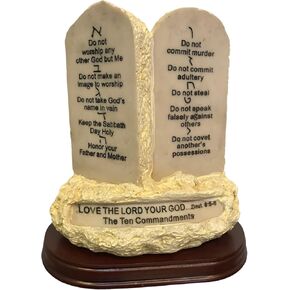 Ten Commandments Tabletop Decor Stone Replica Statue with Scripture On Wood Base - 7 Inches Tall The 10 Commandments Decor for Home or Office.