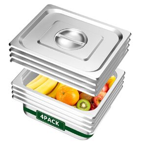 Hotel Pan 2/3 Size - Steam Pan with Lid 4" Deep 4 Packs Food Pan Anti Jam Stainless Steel Buffet Pan Commercial Stainless Steel Pan