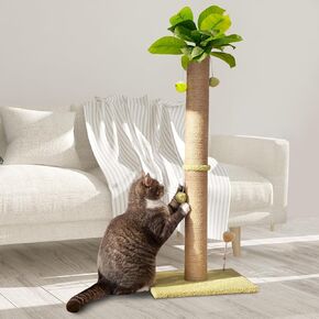 Scratch Post for Cat Post 36 INCH Tall Cat Scratch Post for Indoor Cats with Natural Sisal Rope 3.4 Inch Diameter Scratcher Post Tree Kitten Large Cat Interactive Toy(Leaf)…