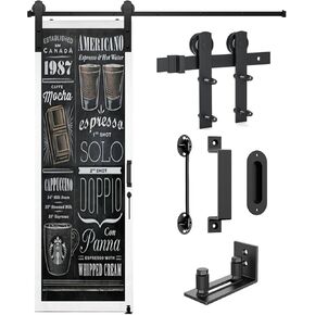6.6FT Barn Door Hardware Kit Heavy Duty Sliding Door Track Kit with Floor Guide and 2 Handles, Smoothly Hardware Kits for Interior and Exterior Fit 36"-40" Wide Door Panel (I Shape Hanger)
