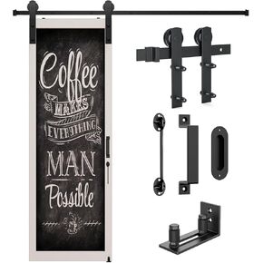6.6FT Barn Door Hardware Kit Heavy Duty Sliding Door Track Kit with Floor Guide and 2 Handles, Smoothly Hardware Kits for Interior and Exterior Fit 36"-40" Wide Door Panel (I Shape Hanger)