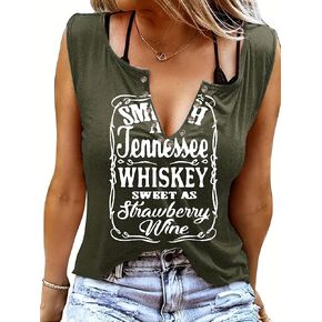Women's Smooth As Tennessee Whiskey Sweet As Strawberry Wine T Shirt V Neck Ring Hole Short Sleeve Country Music Tee Top