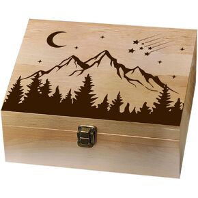 arricraft 1 Pc Wooden Memory Keepsake Box, Mountains Forests Moon Stars Box with Hinged Lid Nature Theme Decorative Storage Box Stash Box for Photos Letters Travel 7.6x9.6x4inch(19.5x24.5x10.3cm)