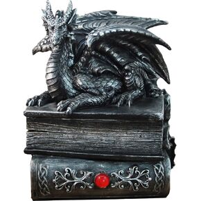 DWK 8" Guardian of Bibliophiles Decorative Medieval Gothic Dragon Trinket Stash Box Statue with Magical Hidden Book Secret Storage Compartment for Fantasy Home Decor