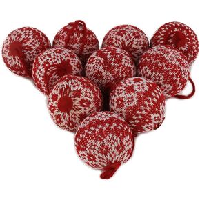 WEWILL 2.75" 10 PCS Red Knitted Sweater Christmas Ball Christmas Tree Ornaments Festival Xmas Party Gifts Decorations Snowflake Pattern