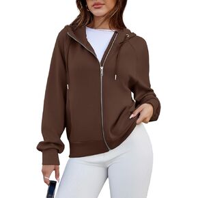 Glamaker Womens Zip Up Sweatshirt Casual Lightweight Hoodies Hooded Workout Jackets Fall Outfits 2024 with Pockets