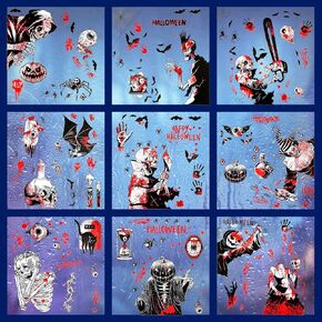 9 Sheet Halloween Window Clings, 11.8x7.9in Halloween Window Decorations Decals PVC Skeleton Bat Spider Pumpkin Halloween Window Decor Stickers for Outdoor Indoor Halloween Party Supplies