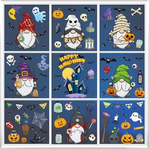 9 Sheets Halloween Window Clings, 80Pcs Double-Sided Halloween Window Stickers for Glass, Pumpkin Ghost Halloween Window Decorations for Halloween Party Supplies Home School Office Decor
