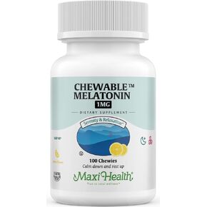 Maxi Health Chewable Melatonin, Kosher Lemon Flavor, Melatonin for Adults & Kids, Natural Aid for Adults & Children, Melatonin Chewables Alternative to Melatonin Gummies Kids Dose, (200 Count)