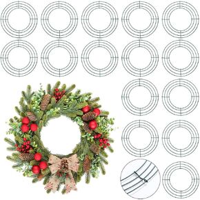 15 Pcs Christmas Wire Wreath Frame Floral Metal Wire Wreath Forms Making Rings for Christmas New Year Valentines Decoration, Dark Green (10 Inch)