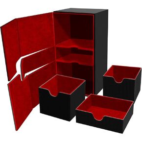 Card Deck Case for Trading Cards, Deck Storage Box for 200 Single Sleeved Cards Large Twin Flip Deck Case with 1 Storage Dice & 2 Trays Fits EDH/YuGiOh/MTG/TCG/CCG Black (Black)