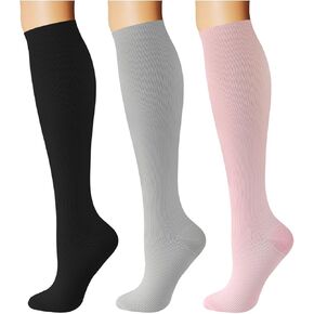 Breslatte 3pairs Compression Socks for Women Men Circulation 15-20 mmhg Knee High Athletic Support Socks Running Travel