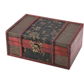 Cocoarm Decorative Vintage Wooden Storage Box, Small Size Treasure Chest Box Desktop Storage Boxes for Books Jewelry Document Stash (Water)