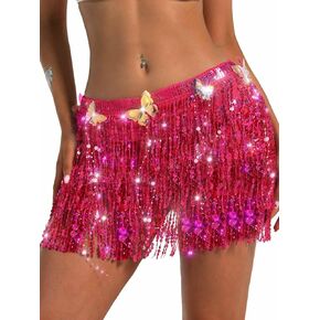 Sequin Tassel Skirt Fringe Belly Dance Hip Scarf Sparkly Rave Party Festival Costume for Women