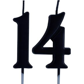 Black 14th Birthday Candle, Number 14 Years Old Candles Cake Topper, Boy Or Girl Party Decorations, Supplies