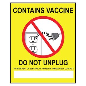 Zing Green Products 5125S "Contains Vaccine Do Not Unplug" Refrigerator Label, Pressure-Sensitive Adhesive, 6" Length, 4" Width, Pack of 2