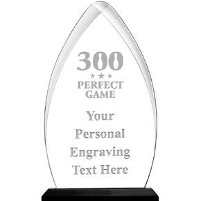 Bowling 300 Perfect Game Acrylic Award, 6.75" H Personalized Bowling Award with Custom Engraving Prime
