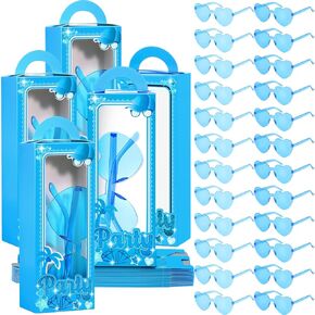 48 Pcs Princess Party Supplies Pink Party Blue Party Gift Boxes Includes 24 Heart Sunglasses and 24 Pink Party Boxes for Princess Prince Birthday Party Decoration(Pink, Blue,Cute Style)