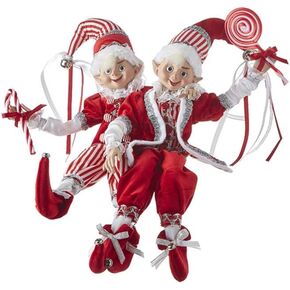 RAZ Imports 2021 Peppermint Parlor 16-inch Posable Elf Figurine, Assortment of 2 Red