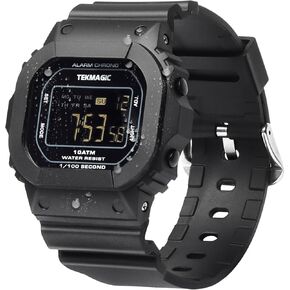 10 ATM Water Resistant Sports Wristwatch for Swimming and Diving, Alarm Clock, Stopwatch, Timer, Dual Time, Calendar, 12 and 24 Hour Format Switchable