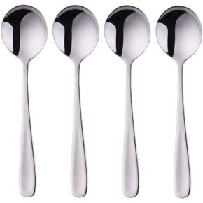 7-Inch Soup Spoons, Baikai Bouillon Spoon,18/10 Stainless Steel Finished Table Dinner Spoons Set of 4 (Silver)