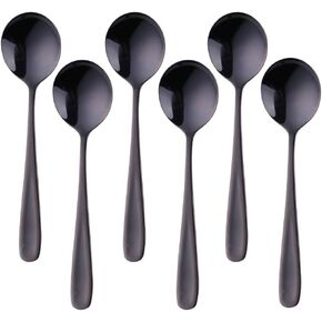 7-Inch Soup Spoons, Baikai Bouillon Spoon,18/10 Stainless Steel Finished Table Dinner Spoons Set of 4 (Silver)