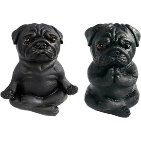 Rayberro 2 Pack Yoga Pug Sculptures Meditation Pug Figurines Fairy Garden Decor Meditating Pug Statues Zen Yoga Pug Crafts Collectible Desktop Ornaments Home Office Decoration Gift (Black)