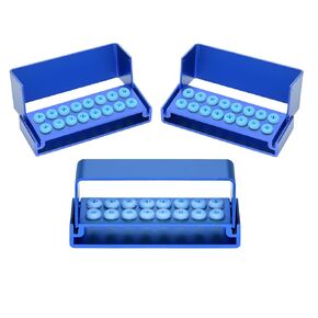 EustomA Burs Holder Block Case for 16 Holes High Temperature Sterilizable Autoclavable Burs Holder Box 3pcs/set (Blue)