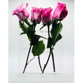 Bookend Clear Flower Vase, Cute Shelf Decor for Cut Flowers - Vases for Home Office Decor, A Book about Flowers
