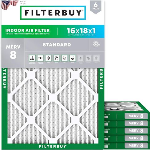 Filterbuy 16x18x1 Air Filter MERV 8 Dust Defense (6-Pack), Pleated HVAC AC Furnace Air Filters Replacement (Actual Size: 15.50 x 17.50 x 0.75 Inches) in Saudi Arabia