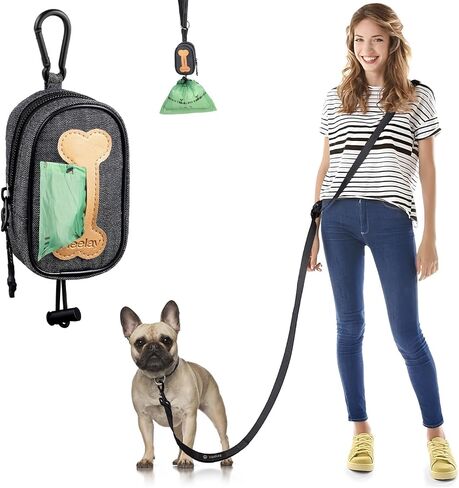 Hands Free Dog Leash,8.2ft Crossbody Dog Leash with Hanging Strap/Hanging Buckle/Poop Bag Holder/Explosion-Proof Handle,Adjustable Crossbody Rope for Dogs Walking,Jogging and Running,18-110lbs,Black in Saudi Arabia