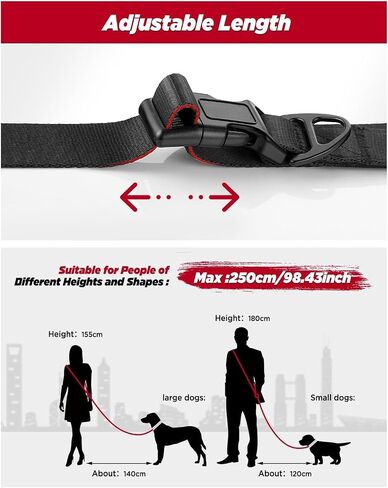 Hands Free Dog Leash,8.2ft Crossbody Dog Leash with Hanging Strap/Hanging Buckle/Poop Bag Holder/Explosion-Proof Handle,Adjustable Crossbody Rope for Dogs Walking,Jogging and Running,18-110lbs,Black in Saudi Arabia