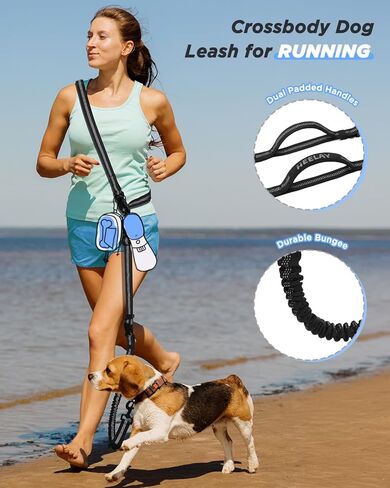 Hands Free Dog Leash,8.2ft Crossbody Dog Leash with Hanging Strap/Hanging Buckle/Poop Bag Holder/Explosion-Proof Handle,Adjustable Crossbody Rope for Dogs Walking,Jogging and Running,18-110lbs,Black in Saudi Arabia