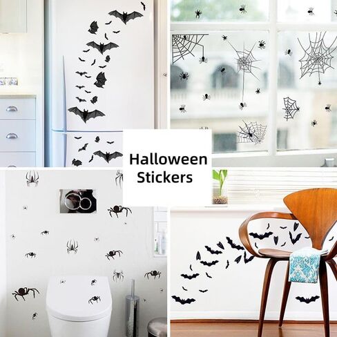 113 قطعة من ملصقات نافذة الهالوين، ملصقات حائط لنافذة الهالوين، العناكب السوداء والخفافيش، ملصقات جدارية لنافذة الهالوين مزدوجة الجوانب لمستلزمات حفلات الهالوين وديكورات حفلات الهالوين in Kuwait