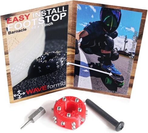 Barnacle Footstop Grip Upgrade for Longboard Skateboard, Downhill or Surfskate (Assembled Kit w/Accessories & Tool, Black + Silver Metal Studs, Low Barrel 0.60in) in Saudi Arabia