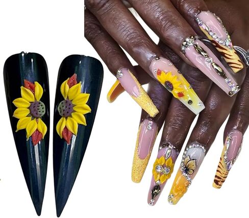 Set 10Pcs 3D Sunflowers Flower Nail Art Handmade by Acrylic Powder Design Floral Salon Decor,3D -Flowers -Nails -Charms -For Women Girls (Half Sunflower 2# 10PCs) in Saudi Arabia