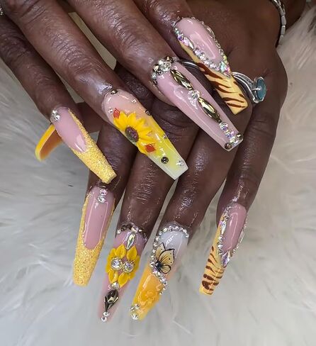 Set 10Pcs 3D Sunflowers Flower Nail Art Handmade by Acrylic Powder Design Floral Salon Decor,3D -Flowers -Nails -Charms -For Women Girls (Half Sunflower 2# 10PCs) in Saudi Arabia