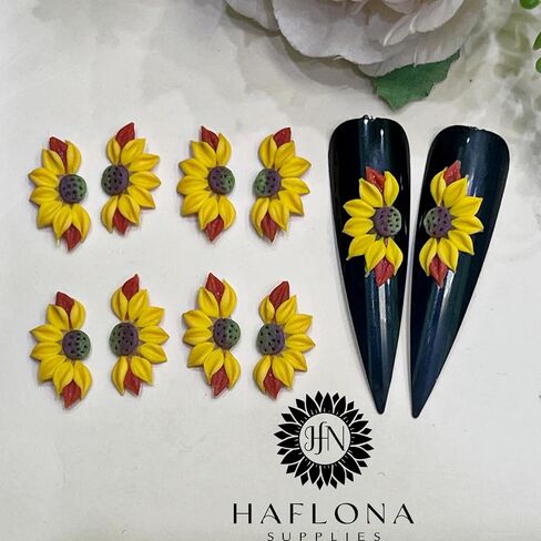 Set 10Pcs 3D Sunflowers Flower Nail Art Handmade by Acrylic Powder Design Floral Salon Decor,3D -Flowers -Nails -Charms -For Women Girls (Half Sunflower 2# 10PCs) in Saudi Arabia