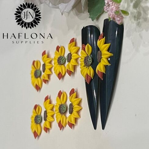 Set 10Pcs 3D Sunflowers Flower Nail Art Handmade by Acrylic Powder Design Floral Salon Decor,3D -Flowers -Nails -Charms -For Women Girls (Half Sunflower 2# 10PCs) in Saudi Arabia